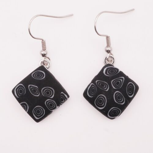 Boucles d'oreilles en verre de Murano authentique et artisanal Boucles carré MURRINE mat noir et blanc