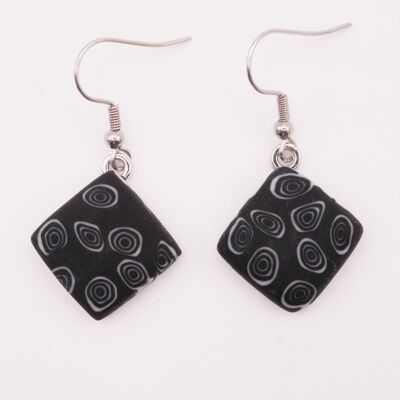 Authentic and handcrafted Murano glass earrings Black and white matte MURRINE square earrings