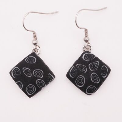 Pendientes de cristal de Murano auténticos y hechos a mano Pendientes cuadrados MURRINE en blanco y negro mate