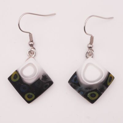 Pendientes de cristal de Murano auténticos y hechos a mano Pendientes cuadrados MURRINE negros mate y redondos blancos