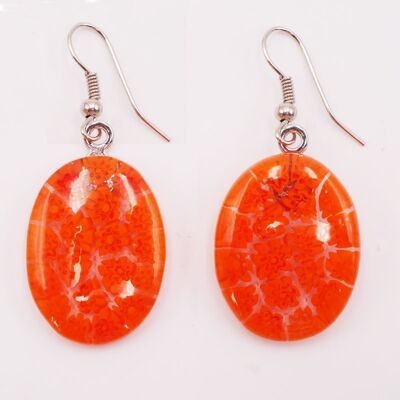 Boucles d'oreilles en verre de Murano authentique et artisanal fait main Boucles ovales en MURRINE orange