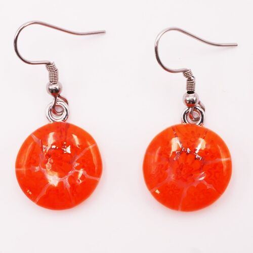 Boucles d'oreilles en verre de Murano authentique et artisanal fait main Boucles rondes en MURRINE orange