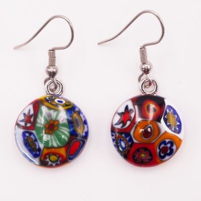 Boucles d'oreilles en verre de Murano authentique et artisanal fait main. Boucles rondes en MURRINE multicolore