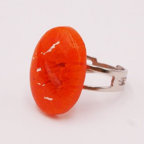 Bague en verre de Murano authentique et artisanal fait main Bague en MURRINE ou millefiori ovale orange