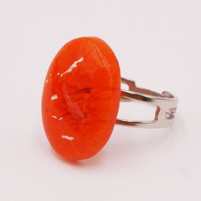 Authentic and handmade Murano glass ring Orange oval MURRINE or millefiori ring