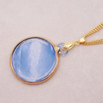 Murano glass designer necklace. Blue VENUS pendant with gold edge