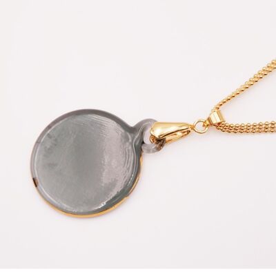 Murano glass designer necklace. Gray VENUS pendant with gold edge