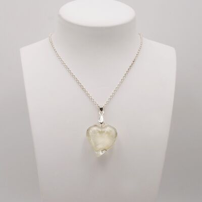 HEART necklace white gold leaf in Murano glass certified handmade mounted on chain