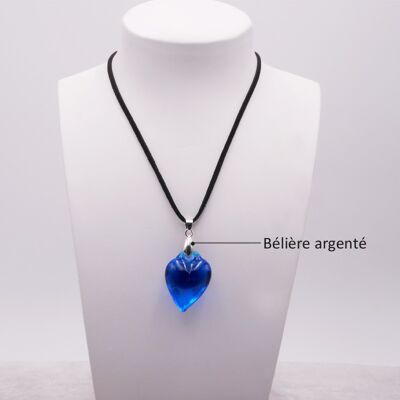 Turquoise blue HEART necklace in authentic Murano glass with cord
