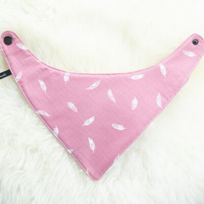 Slabber Bandana Veertjes Wafel - Veertjes Zwart - Wafelstof Roze - 6-12 maand