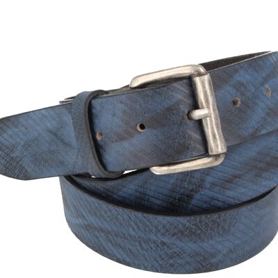 Men's belt Novaho leather embossed blue