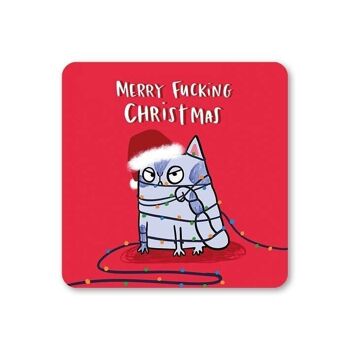 Merry Christmas Cat Funny Coaster Lot de 6 1