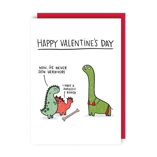 Herbivore Dinosaur Valentine’s Greeting Card pack of 6