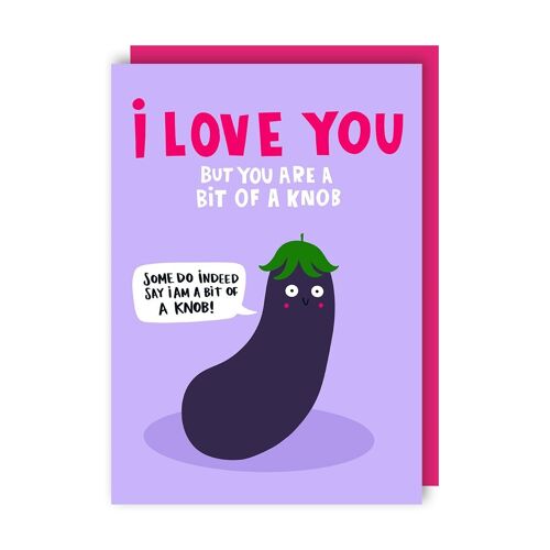 Knob  Aubergine Funny Love Card pack of 6 (Anniversary, Valentine's, Appreciation)