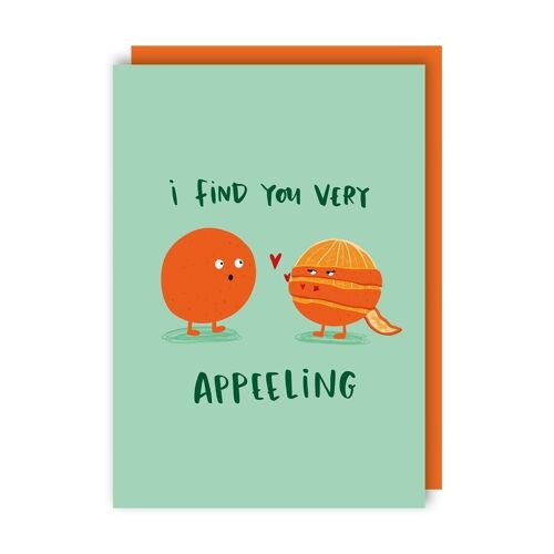 Appeeling Orange Funny Love Card pack of 6 (Anniversary, Valentine's, Appreciation)