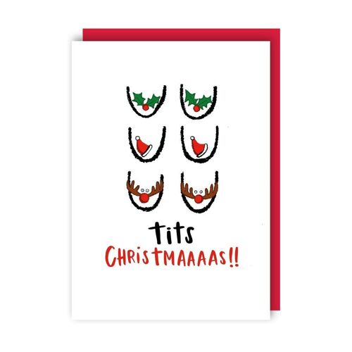 Tits Funny Christmas Card pack of 6