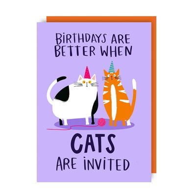 Paquete de 6 tarjetas de cumpleaños con invitación de gatos