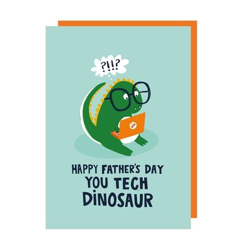 Tech Dinosaur Funny Father's Day Greeting Card pack of 6