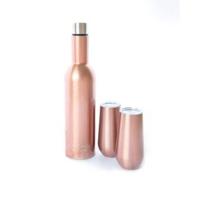 Rose Gold Stainless Steel Champagne Flute and Bottle