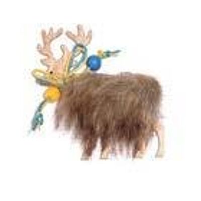 Fluffy reindeer magnet in wood
