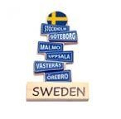 Vägskylt med Sverige städer magnet