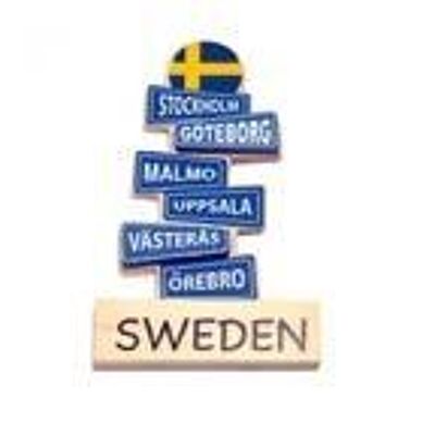 Road sign with Sweden cities magnet