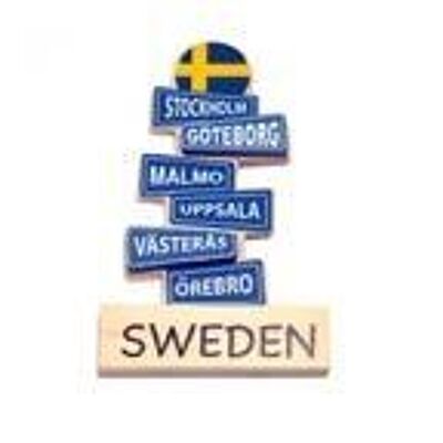 Segnale stradale con magnete delle città della Svezia