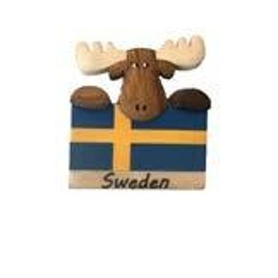 Aimant drapeau suédois avec tête d'orignal