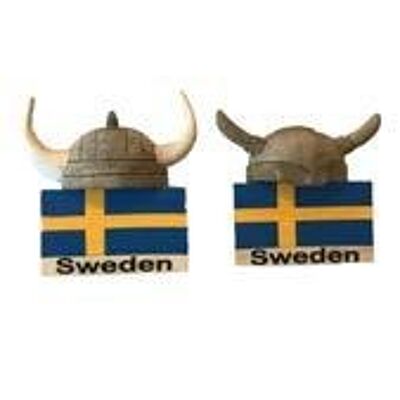 Bandiera della Svezia con magnete elmo vichingo