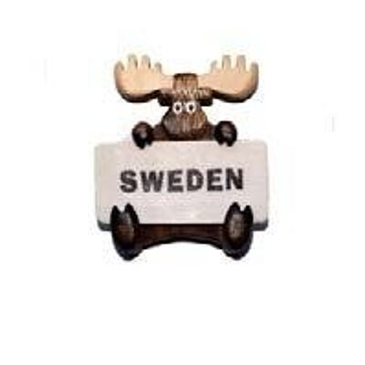 Sitting elk with Swedish sign