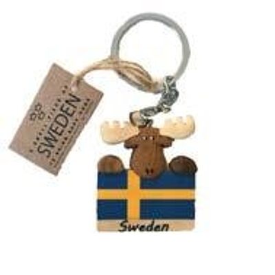 Porte-clés drapeau suédois avec tête d'orignal