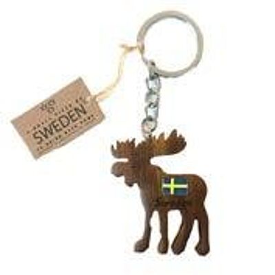Moose with Sweden flag on back keychain