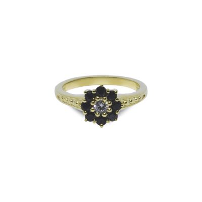 Vintage flower ring zwarte onyx - Lily