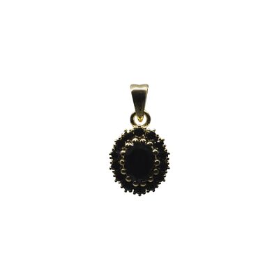 Vintage ketting pendant flower zwarte onyx - Poppy