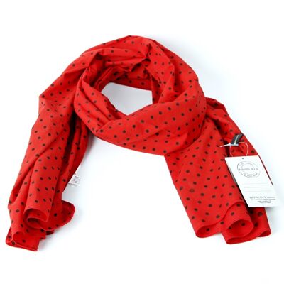 Cotton scarf Dots red with black dots