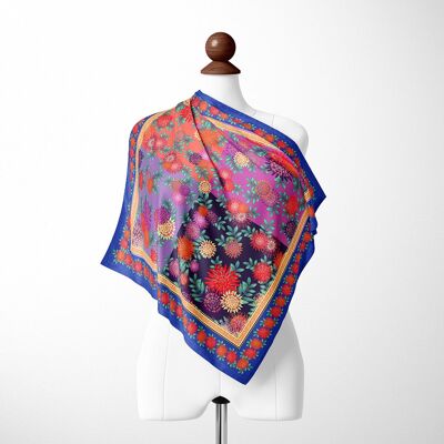 Bufanda de seda con estampado floral de dalia