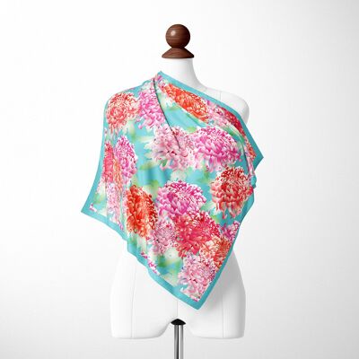 Foulard en soie à fleurs et chrysanthèmes