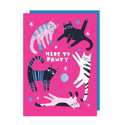 Pawty Cat Birthday Card pack of 6