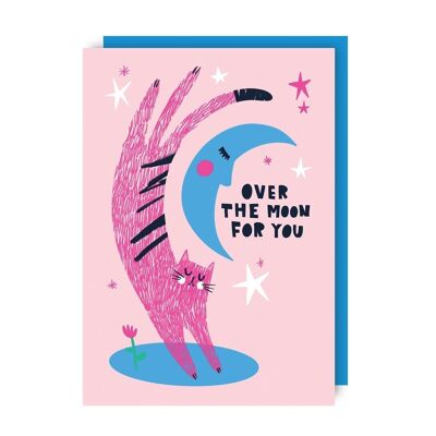 Over the Moon Cat Congratulations Card pack of 6