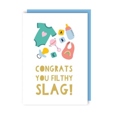 Filthy Slag Funny Rude New Baby Card pack of 6
