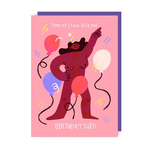 Birthday Suit Female Birthday Card pack of 6