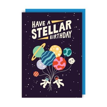 Lot de 6 cartes de vœux d'anniversaire Stellar Space Cats 2