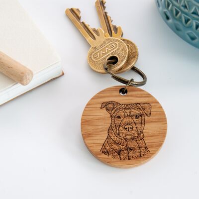 Staffordshire Bull Terrier Oak Keyring (UT-KR10)