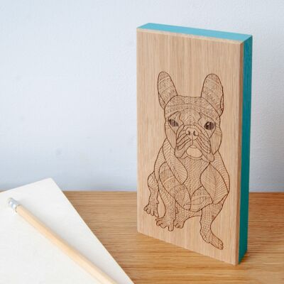 French Bulldog Oak Artwork Block (UT-AB06-GRE)