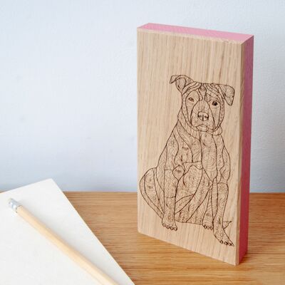 Staffordshire Bull Terrier Oak Artwork Block (UT-AB10-BLU)