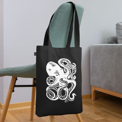 Organic cotton Tote Bag White Octopus - black