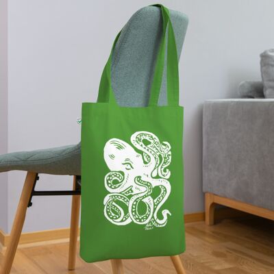 Organic cotton Tote Bag White Octopus - leaf green
