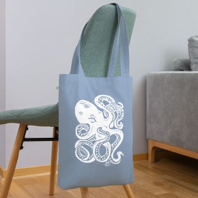 Organic cotton Tote Bag White Octopus - steel blue
