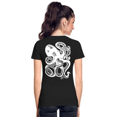 Premium Organic cotton Woman's T-shirt White Octopus - black - XXL
