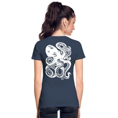 Premium Organic cotton Woman's T-shirt White Octopus - navy - 3XL